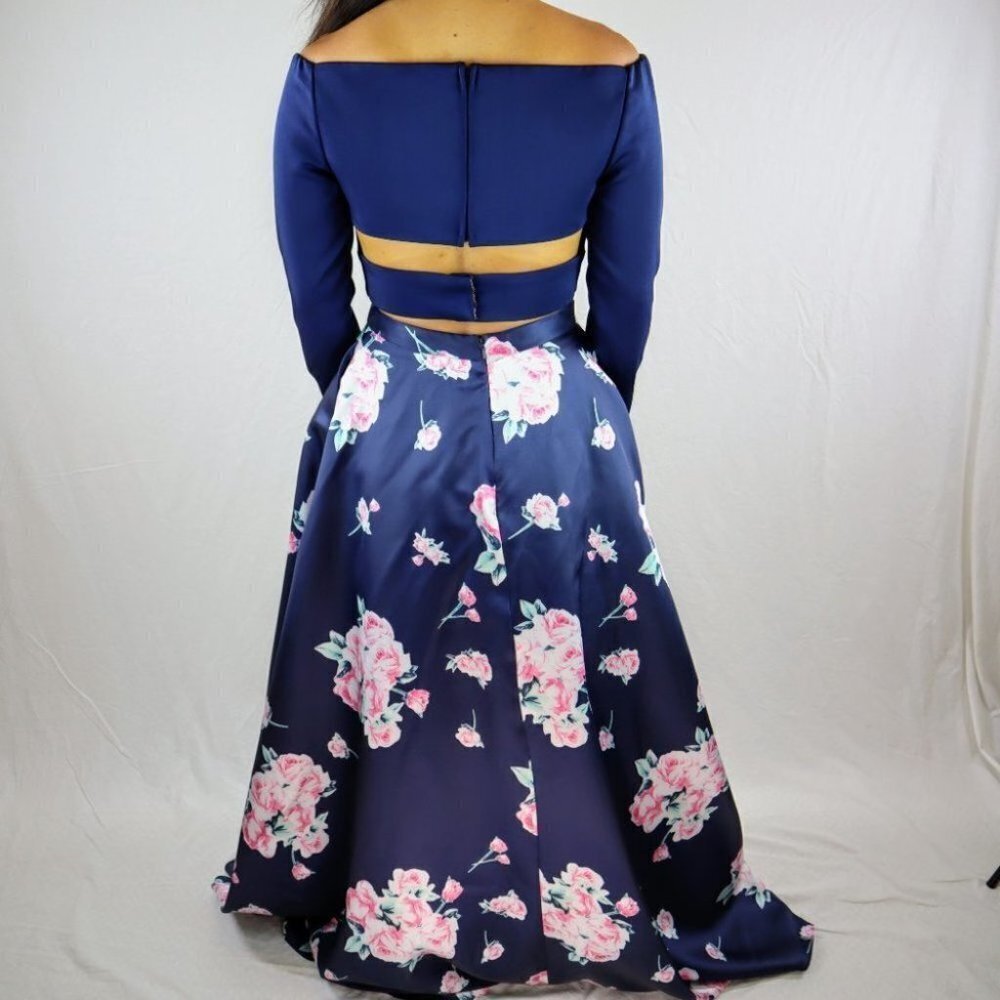 2 Cute Brand Navy Floral Two Piece Formal Gown $469 - Picture 10 of 15